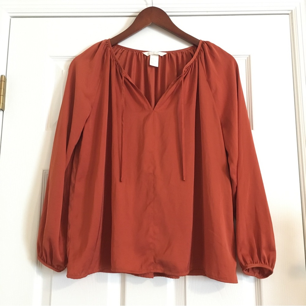 H&M Conscious Pumpkin Spice Satin Peasant Blouse